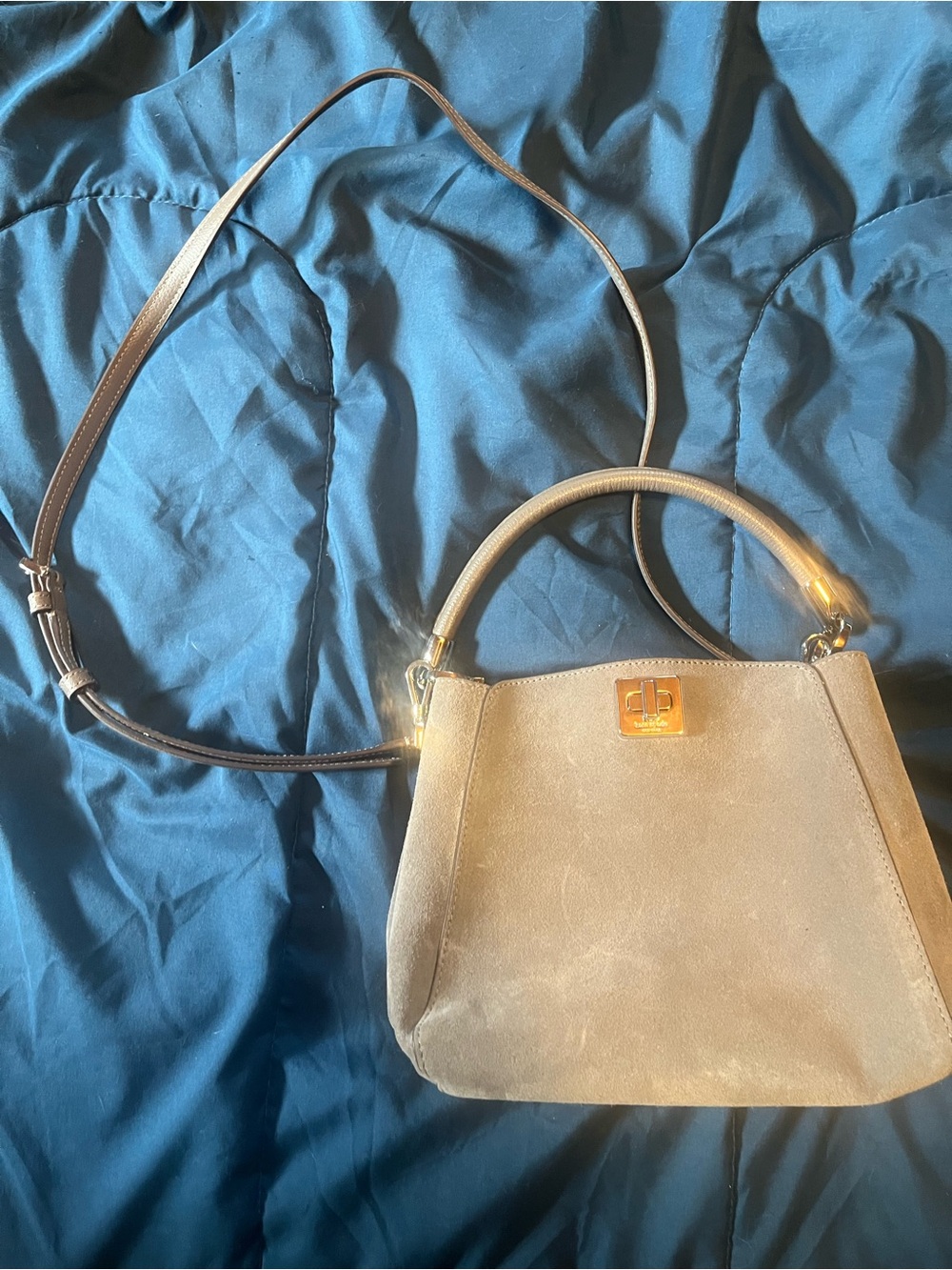 kate spade taupe suede mini top-handle crossbody bag